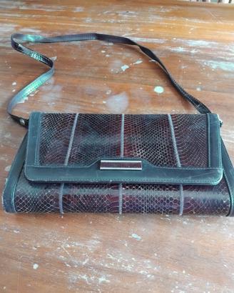 Borsa vintage anni 60/70 pelle nera e marrone