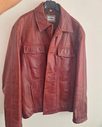 Giacca vintage in vera pelle Made in Italy bordeau
