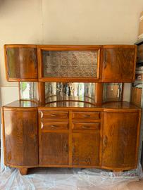 Credenza vintage Art Déco con vetrina e specchi
