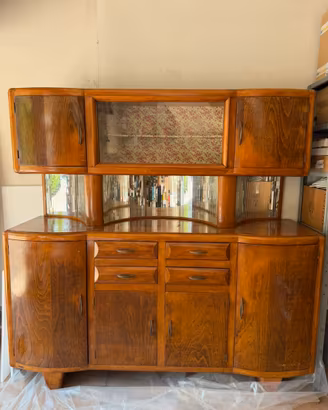 Credenza vintage Art Déco con vetrina e specchi