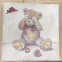 4 Quadri orsetti in legno 30x30  stile vintage