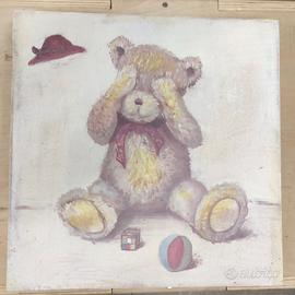 4 Quadri orsetti in legno 30x30  stile vintage