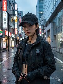 Yurei Cappello Custom Black Tech-Goth Nodi & Beads