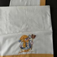 Set lettino lenzuolo federa ricamo Pupazzo di neve
