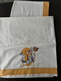 Set lettino lenzuolo federa ricamo Pupazzo di neve