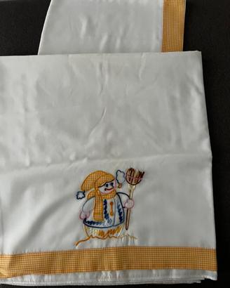 Set lettino lenzuolo federa ricamo Pupazzo di neve