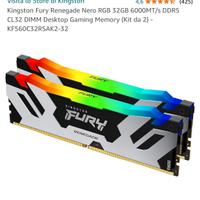 Ram DDR5 Fury renegade nero rgb 32gb 6000mt/s