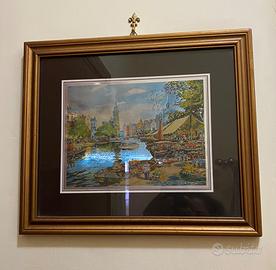 Quadro con paesaggio fluviale stile impressionista