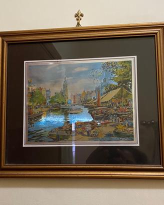 Quadro con paesaggio fluviale stile impressionista