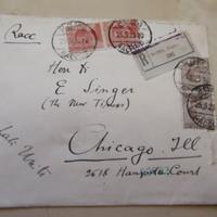 Busta Raccomandata 1923 ROMA - CHICAGO (Timbri Arr