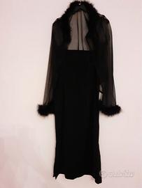 Tubino Da Sera Nero T46 + Coprispalle Piume T42