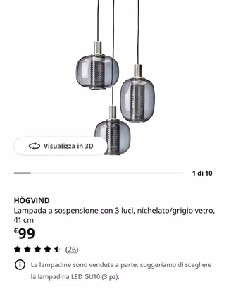 Lampadario a sospensione ikea Hogvind in vetro