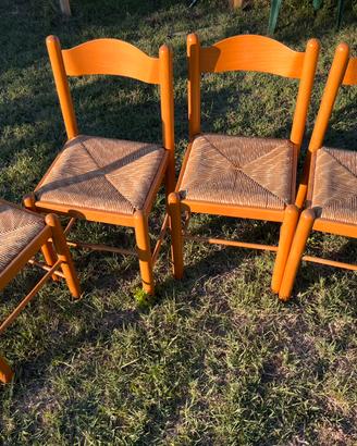 Set di 4 sedie in legno e paglia