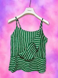 Top Mohito verde righe con volant TG 34 XS/S