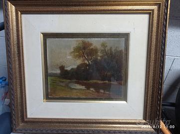 quadro d'epoca passaggio fluviale con alberi