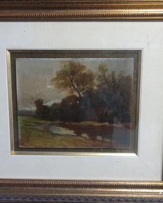 quadro d'epoca passaggio fluviale con alberi