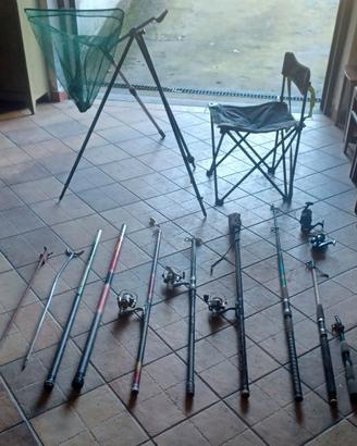 SET PESCA CANNE MULINELLI E ACCESSORI VARI USATI