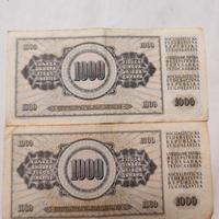 2 Banconote da 1000 dinari jugoslavi 