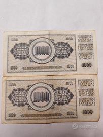 2 Banconote da 1000 dinari jugoslavi 