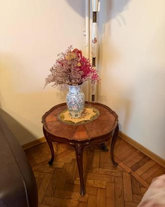 Tavolino tondo in legno intarsiato
