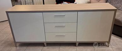 Madia soggiorno laccato bianco burro e olmo chiaro