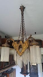 Lampadario d'epoca anni 30 in ottone funzionante