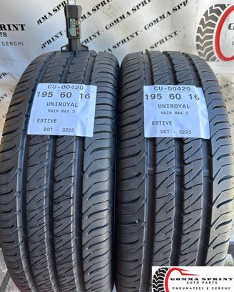 2 PNEUMATICI 195/60 R16C UNIROYAL ESTIVE SEMINUOVE
