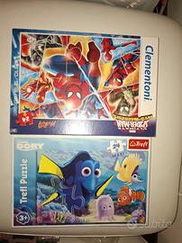 2 puzzle:  Spiderman, Dory Disney e 1 memory card
