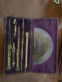 Antico Set geometra ottone compasso gognometro