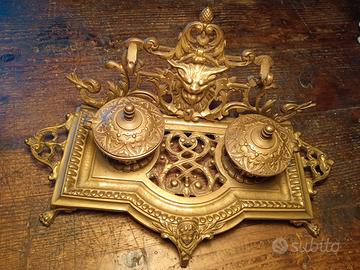 antico porta calamai e pennino in bronzo 1800