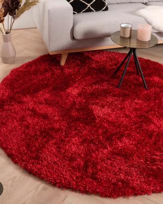Tappeto a pelo alto rosso rotondo 2m