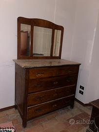 Comò di pregio legno massello e marmo e specchio