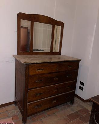 Comò di pregio legno massello e marmo e specchio