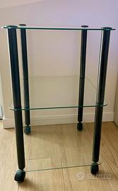 Carrellino in vetro con struttura in metallo