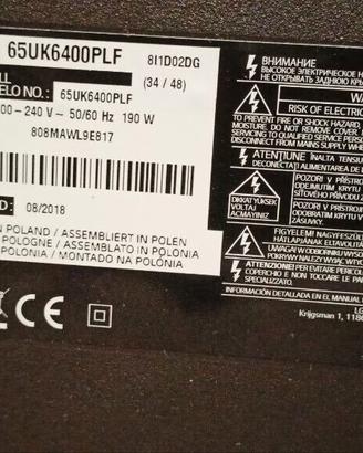 Ricambi smart TV LG 65UK6400PLF