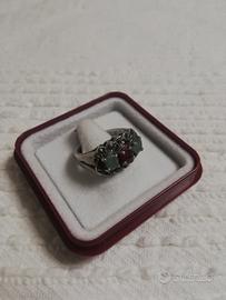 Anello Donna Argento 925 Rubino Smeraldi 