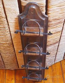 Portabottiglie legno e ferro battuto arte povera