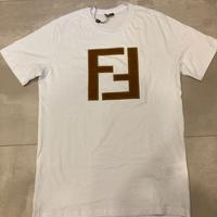 Fendi T-Shirt Bianca con Logo Ricamato