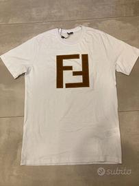 Fendi T-Shirt Bianca con Logo Ricamato