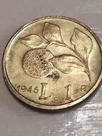 rara moneta 1 lira arancio in alluminio anno 1946 