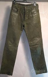 Pantaloni Vera Pelle Verde Scuro Militare