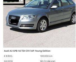 AUDI A3 3ª serie -2010-1.6 TDI 90 CV NEOPATENTATI