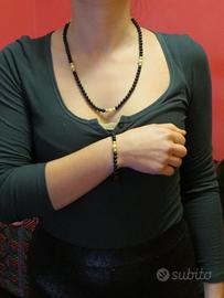 Collana in onice perle argento placcato oro