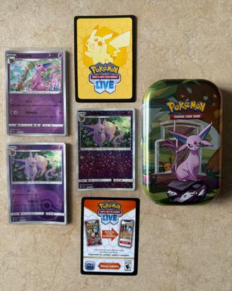Lotto Pokémon Espeon – Tin vuota + 5 carte