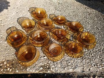 Doppio Set tazze piattini vetro ambrato 12pz