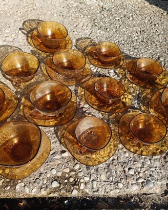 Doppio Set tazze piattini vetro ambrato 12pz