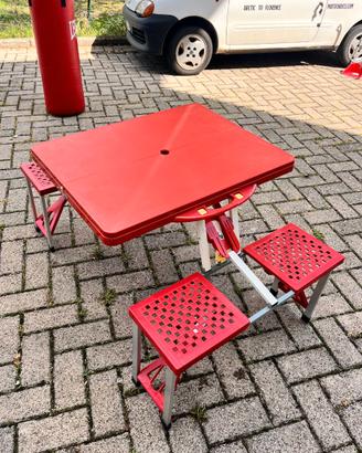 Tavolo Campeggio Pieghevole con 4 Sedie Integrate