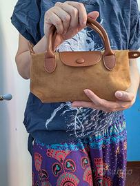 Mini borsa a mano camoscio marrone con tracolla