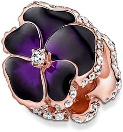 Pandora Set 2 Charm Viola del Pensiero Oro Rosa