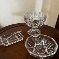 set cristallo con salsiera, forchettina, coppa